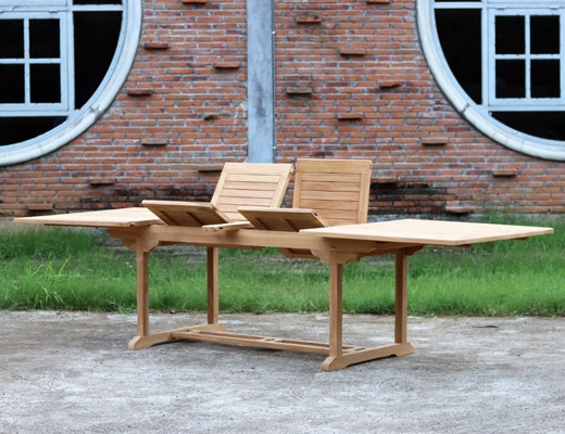Стол обеденный большой из древесины тика, раздвижной, прямоугольный 295х110